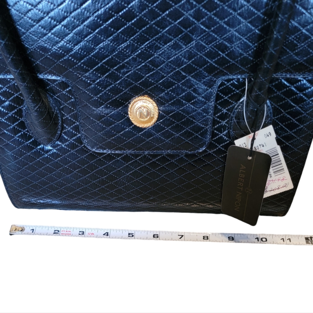 NWT Vintage Albert Nipon Black Patent Leather Quilted Bag - Picture 8 of 11